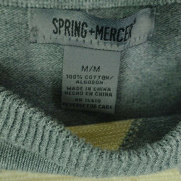 Spring And Mercer Men Medium Cotton Grey Beige Argyle Long Sleeve Sweater - Picture 3 of 5